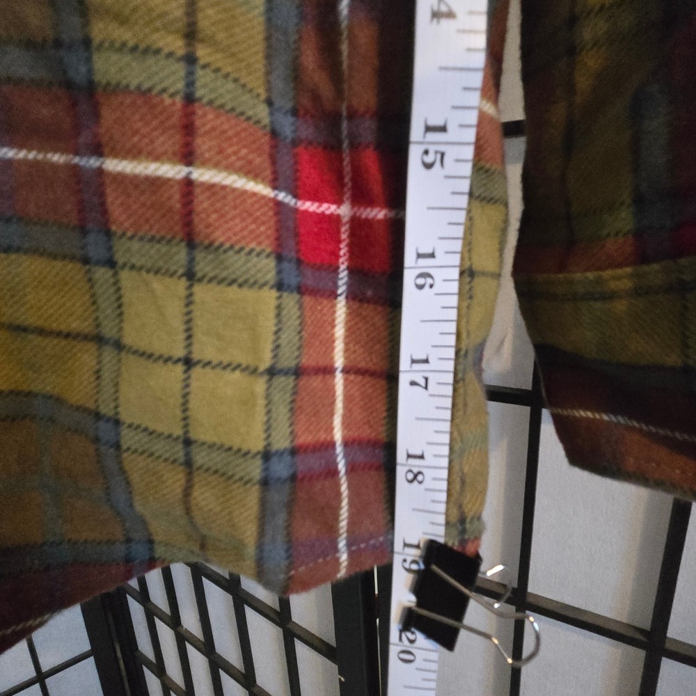 Haband Mens Flannel Shirt Long Sleeve Plaid Button Down Olive Green Red L - Picture 6 of 10